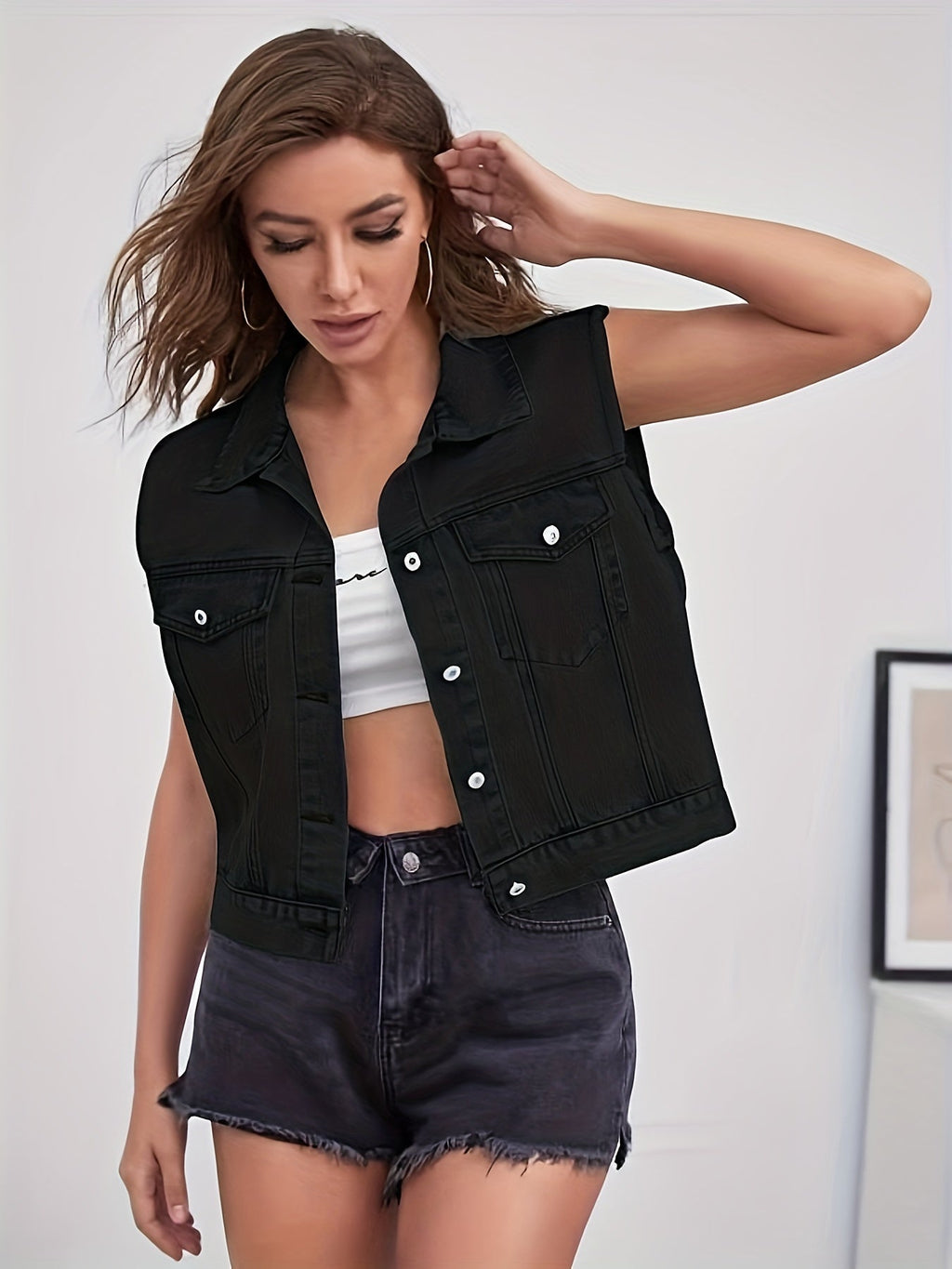 Johanna - Denim Vest with Flap Pockets
