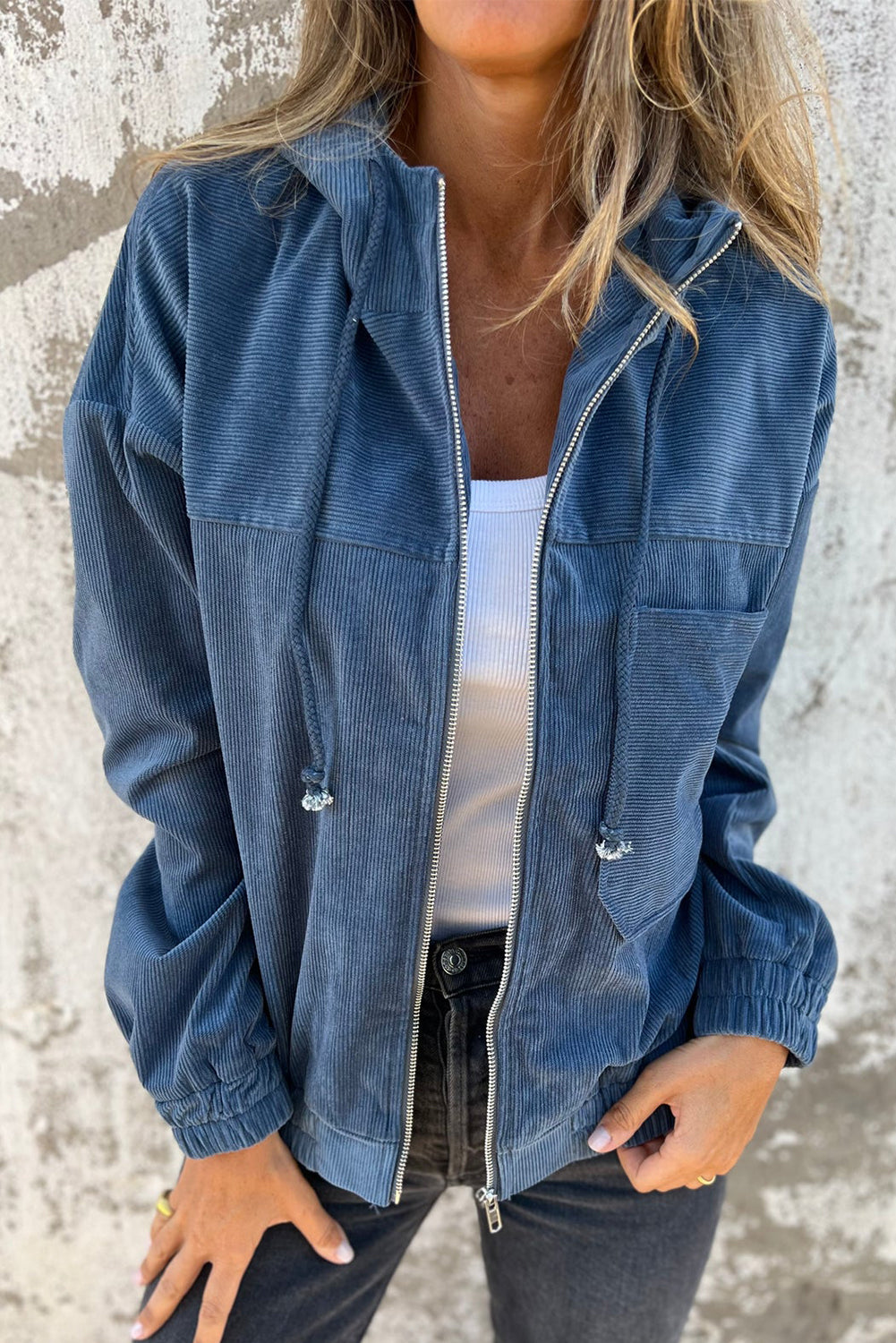 Teal Hoodie with Zipper and Drawstring