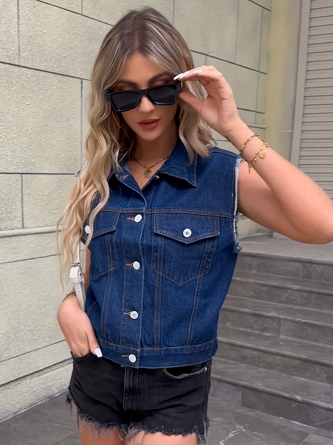 Johanna - Denim Vest with Flap Pockets