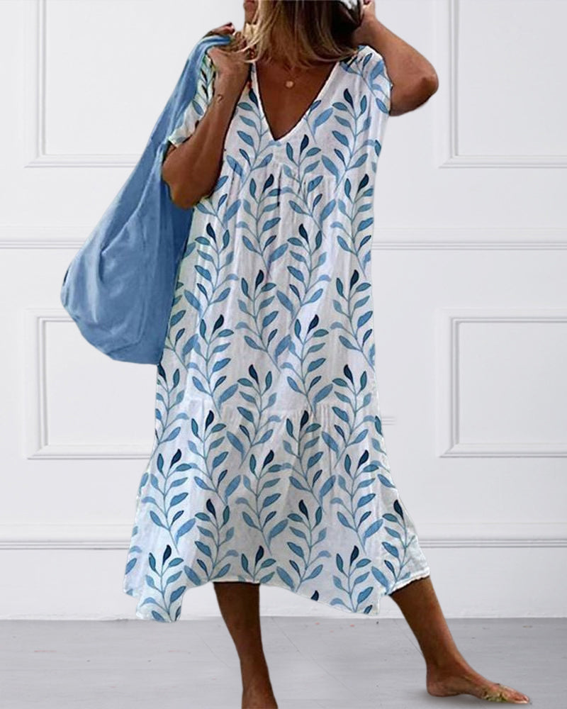 Midi Dress with Leaf Pattern