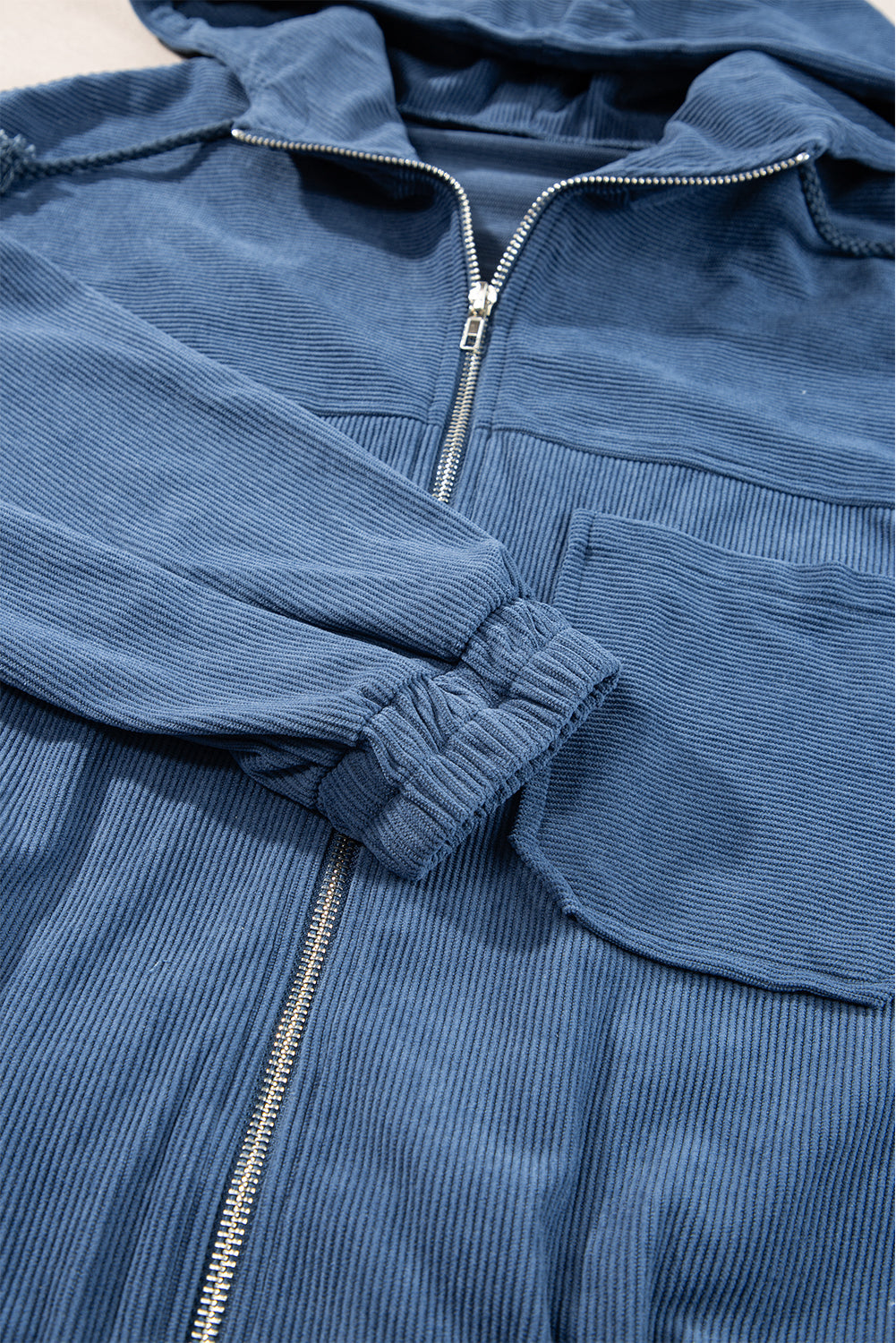 Teal Hoodie with Zipper and Drawstring