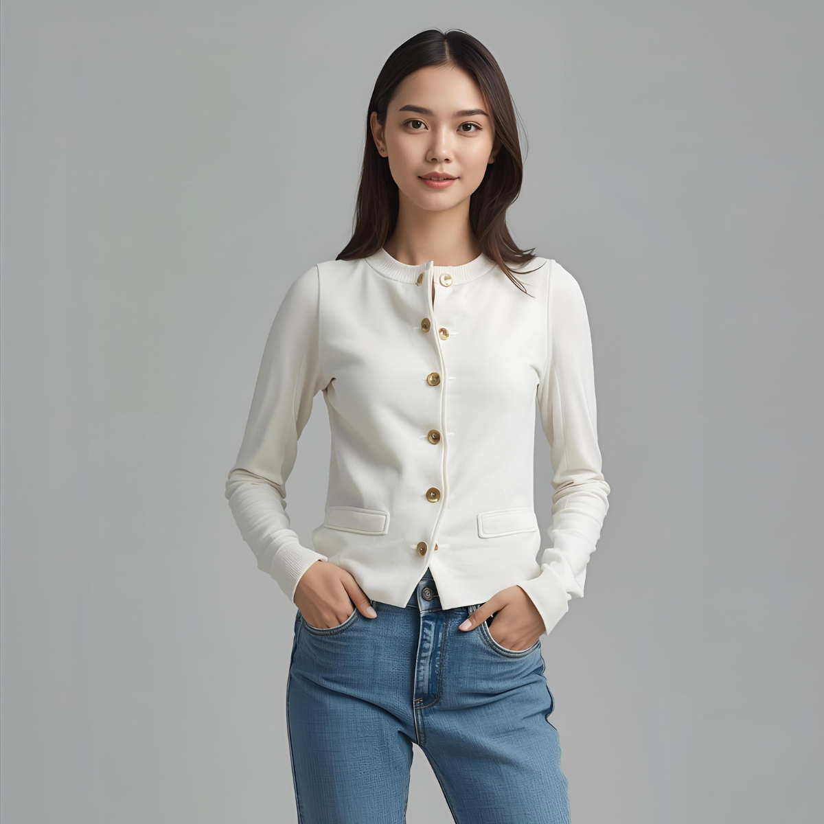 BIANCAEL | Stylowa biała kamizelka z złotymi detalami