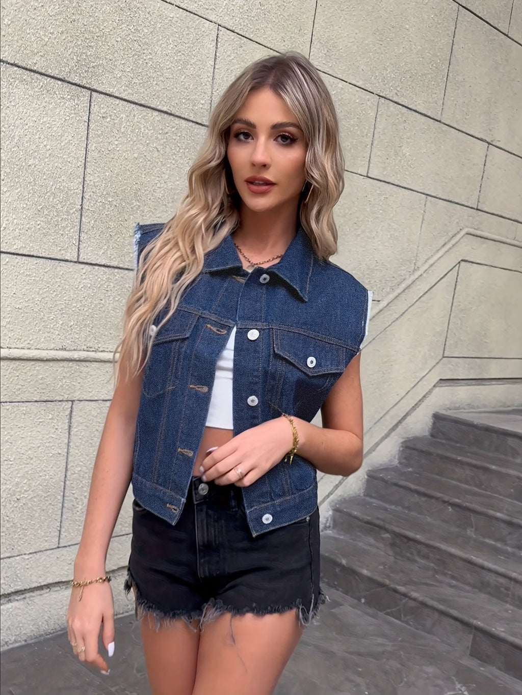 Johanna - Denim Vest with Flap Pockets