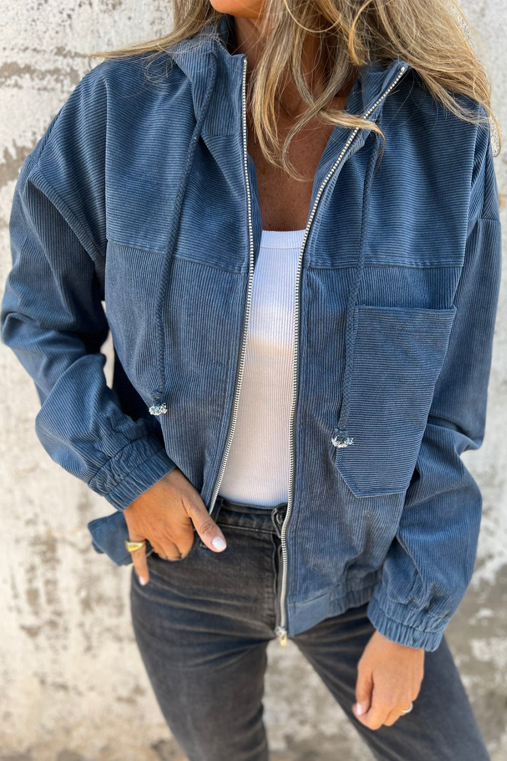 Teal Hoodie with Zipper and Drawstring