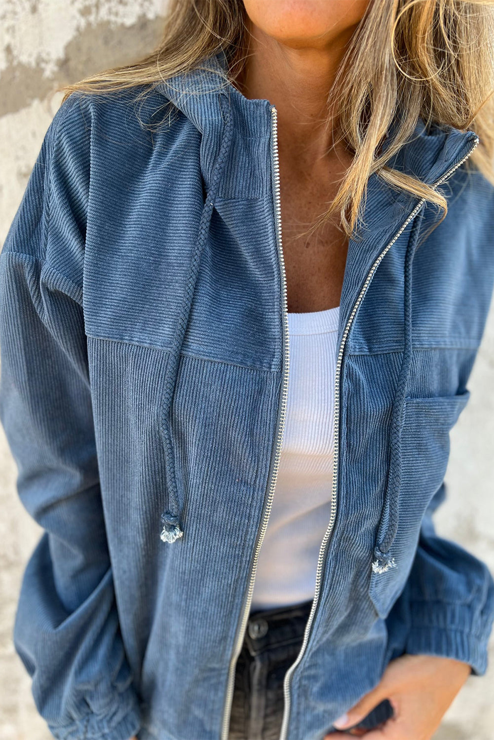 Teal Hoodie with Zipper and Drawstring