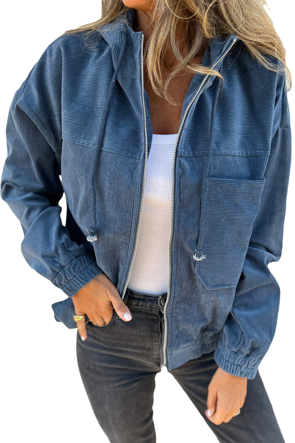 Teal Hoodie with Zipper and Drawstring