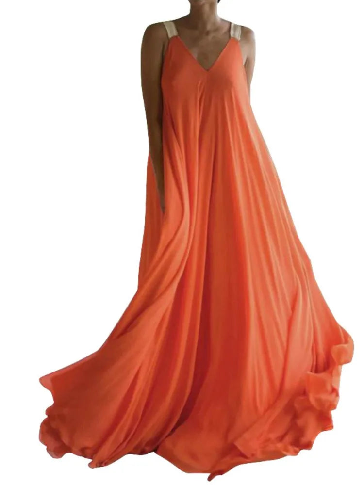 Chloë - Letnia Sukienka Maxi Bez Rękawów dla Kobiet, Styl Boho, Dekolt V, Gładka i Swobodna