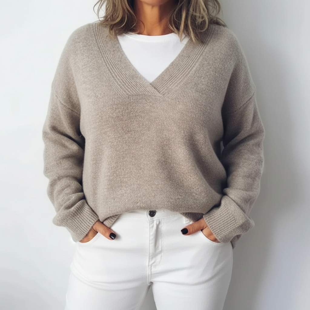 Sweter plus size z głębokim dekoltem V