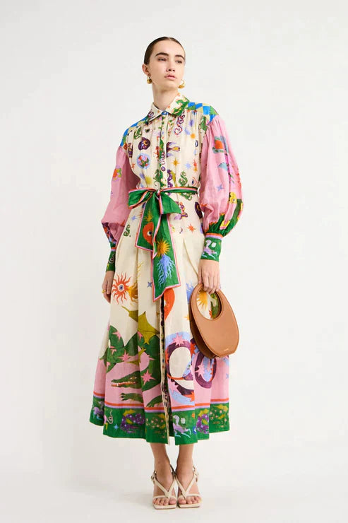 Vintage długa sukienka z nadrukami