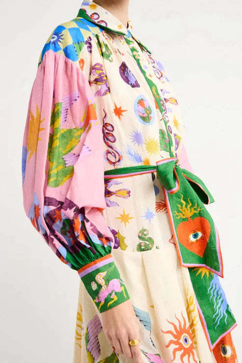 Vintage długa sukienka z nadrukami