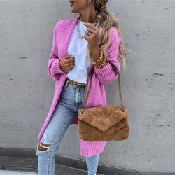 Stylowy Długi Kardigan Dzianinowy Damski