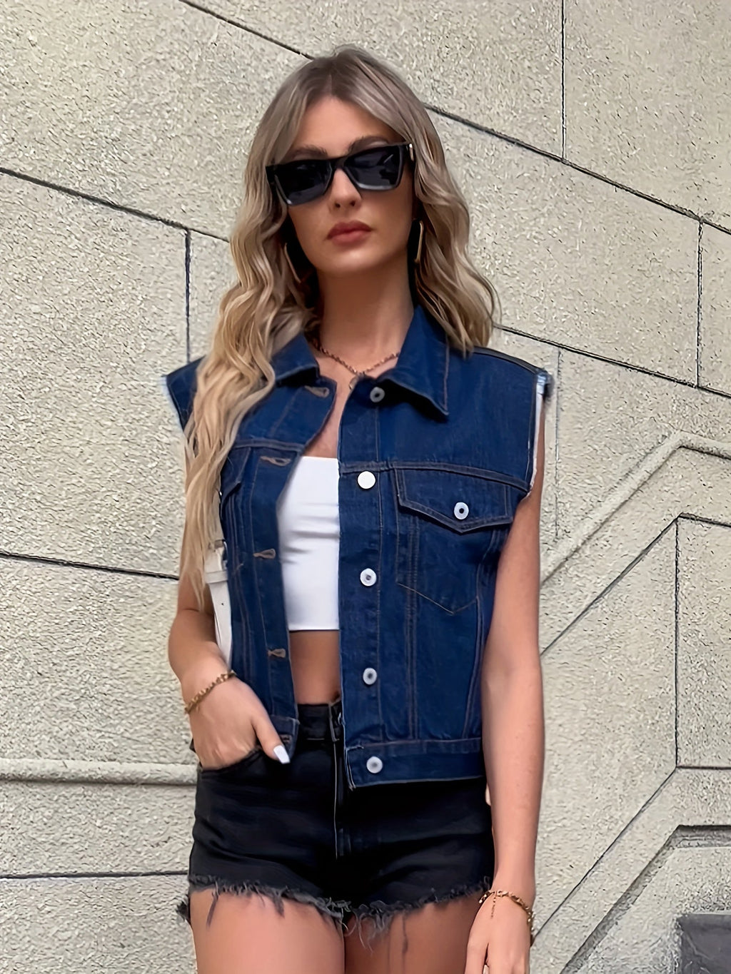 Johanna - Denim Vest with Flap Pockets