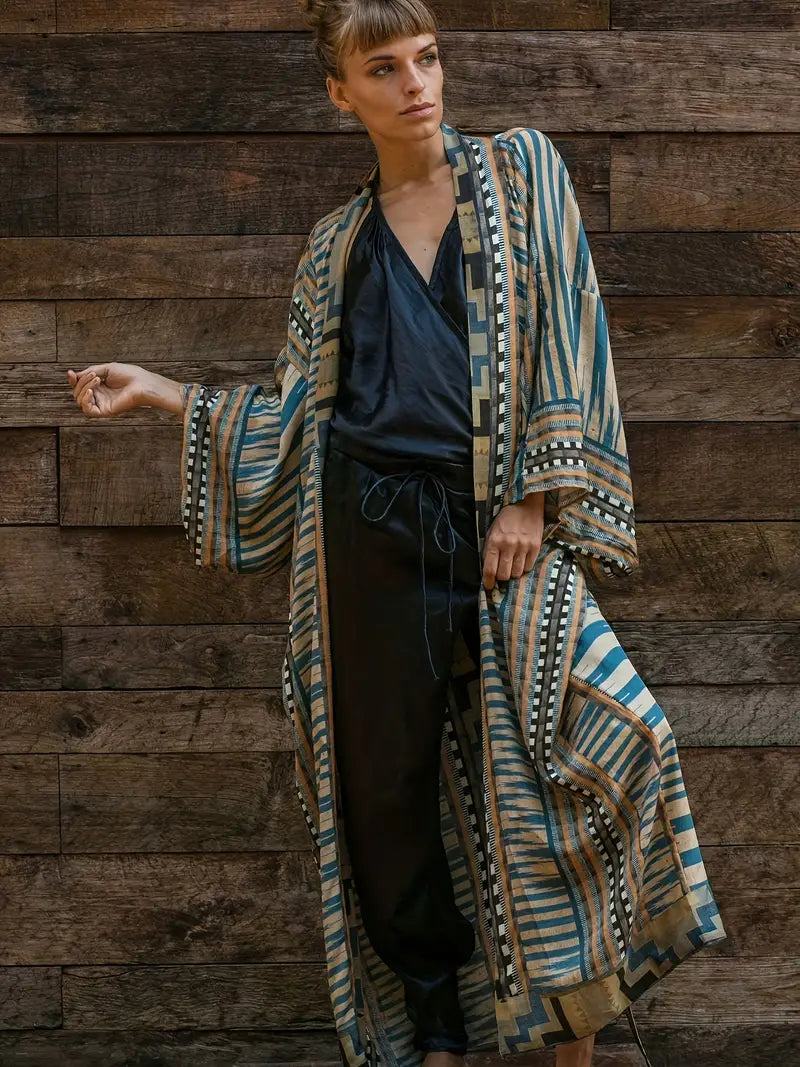 Bohemian Plus Size Kimono with Adjustable Belt