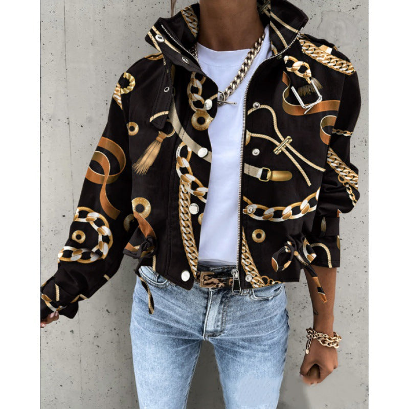 Stylowa damska kurtka z wysokim kołnierzem