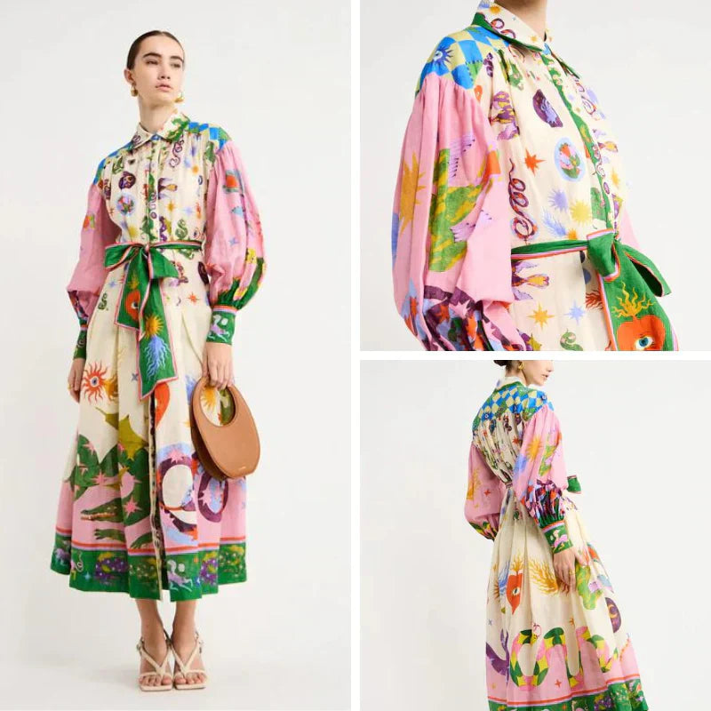 Vintage długa sukienka z nadrukami