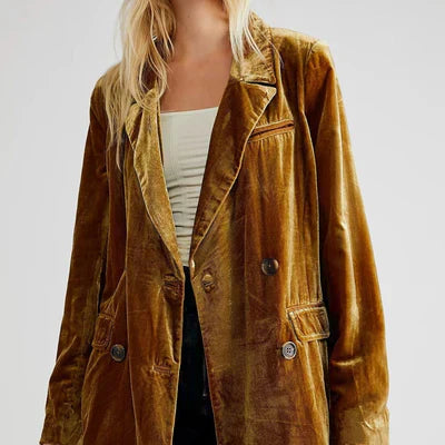 Elegancka marynarka z weluru z długimi rękawami i guzikami