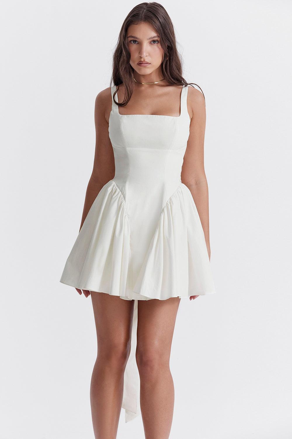 Céleste Élégance: White Dress with Decorative Knot
