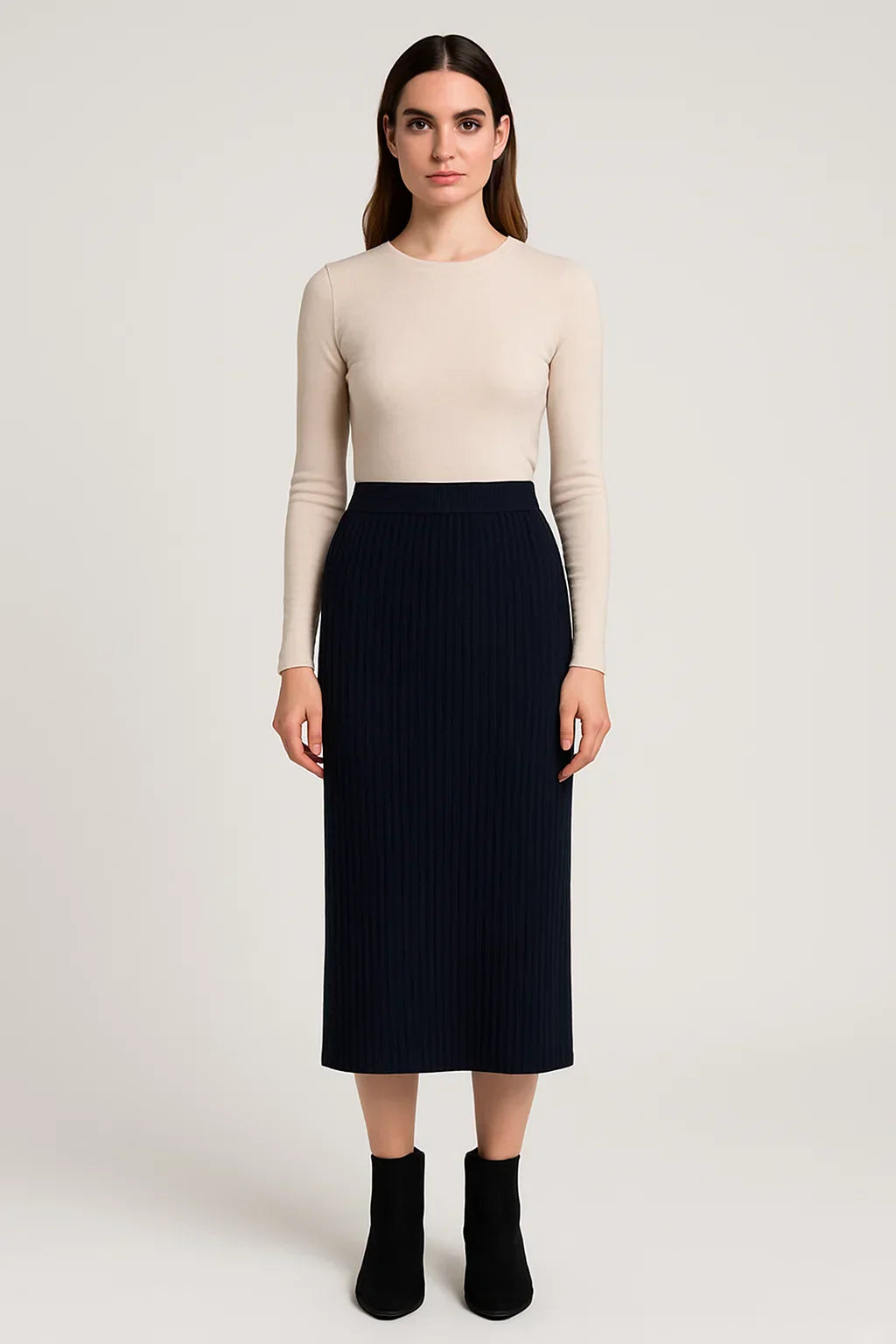 Nola – Midi Spódnica z Prążkowanej Dzianiny